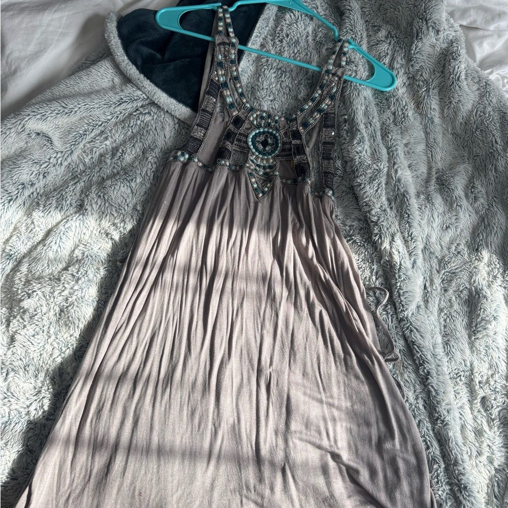 Free People Beaded Backless Dress in Gray